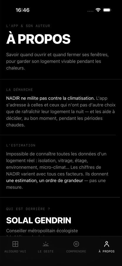 L'onglet À propos de NADIR