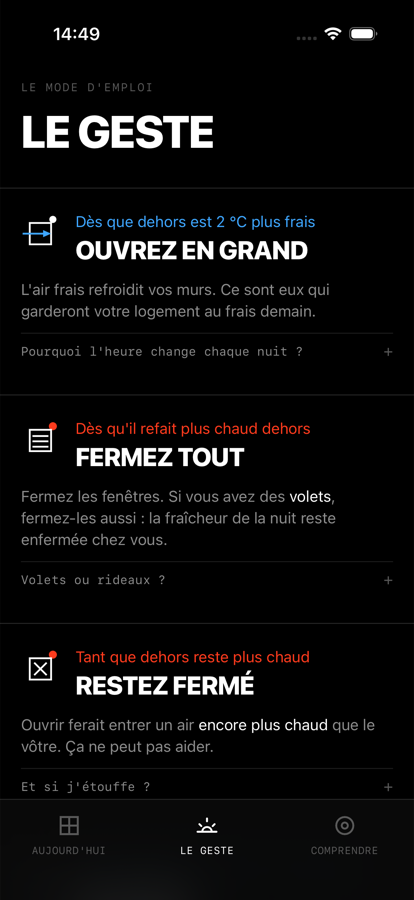 L'onglet Le geste : ouvrez en grand, fermez tout